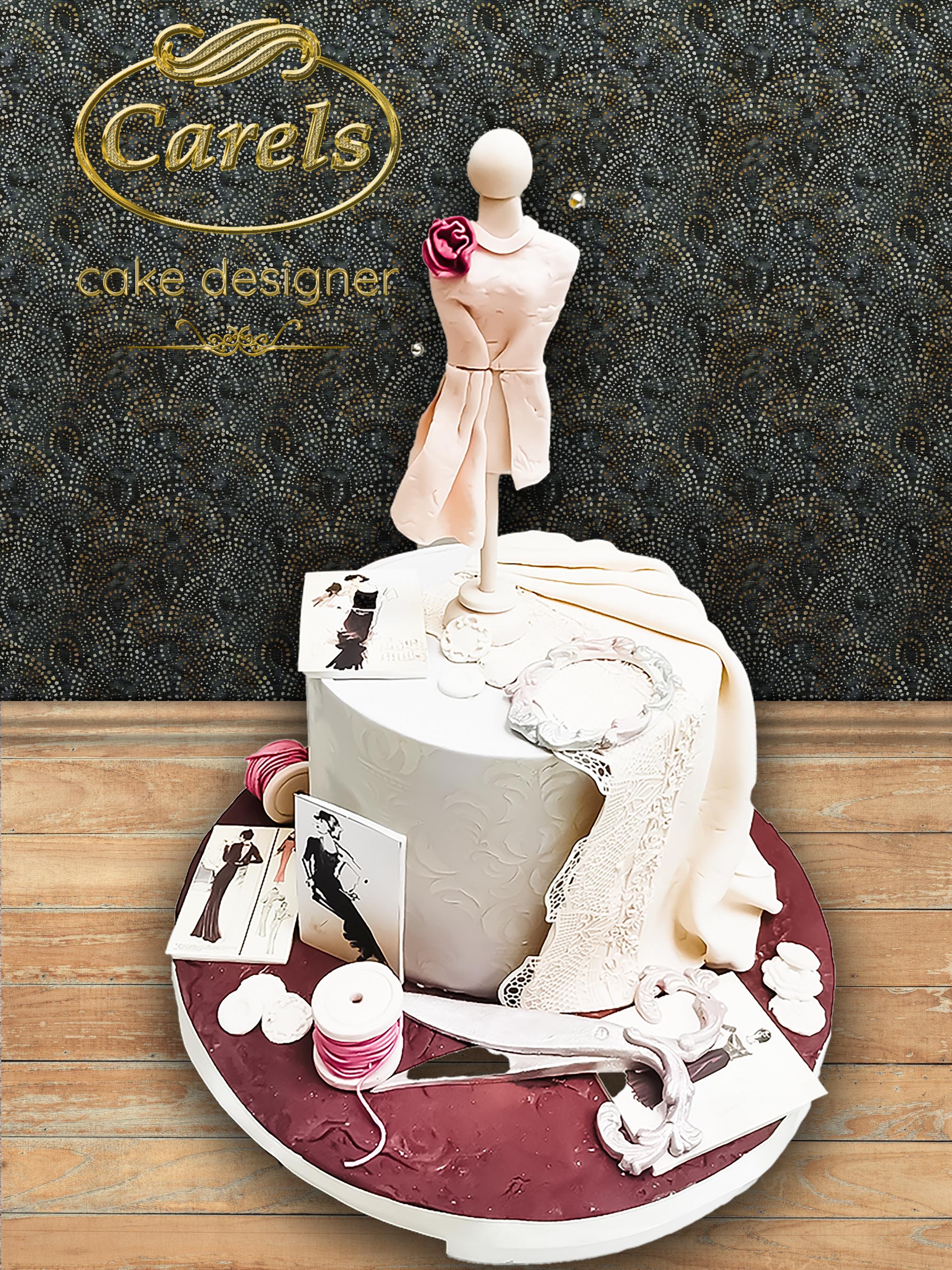 Pastel Alta costura,
Pastel cumpleaños,
Pasteles para eventos,
Carels