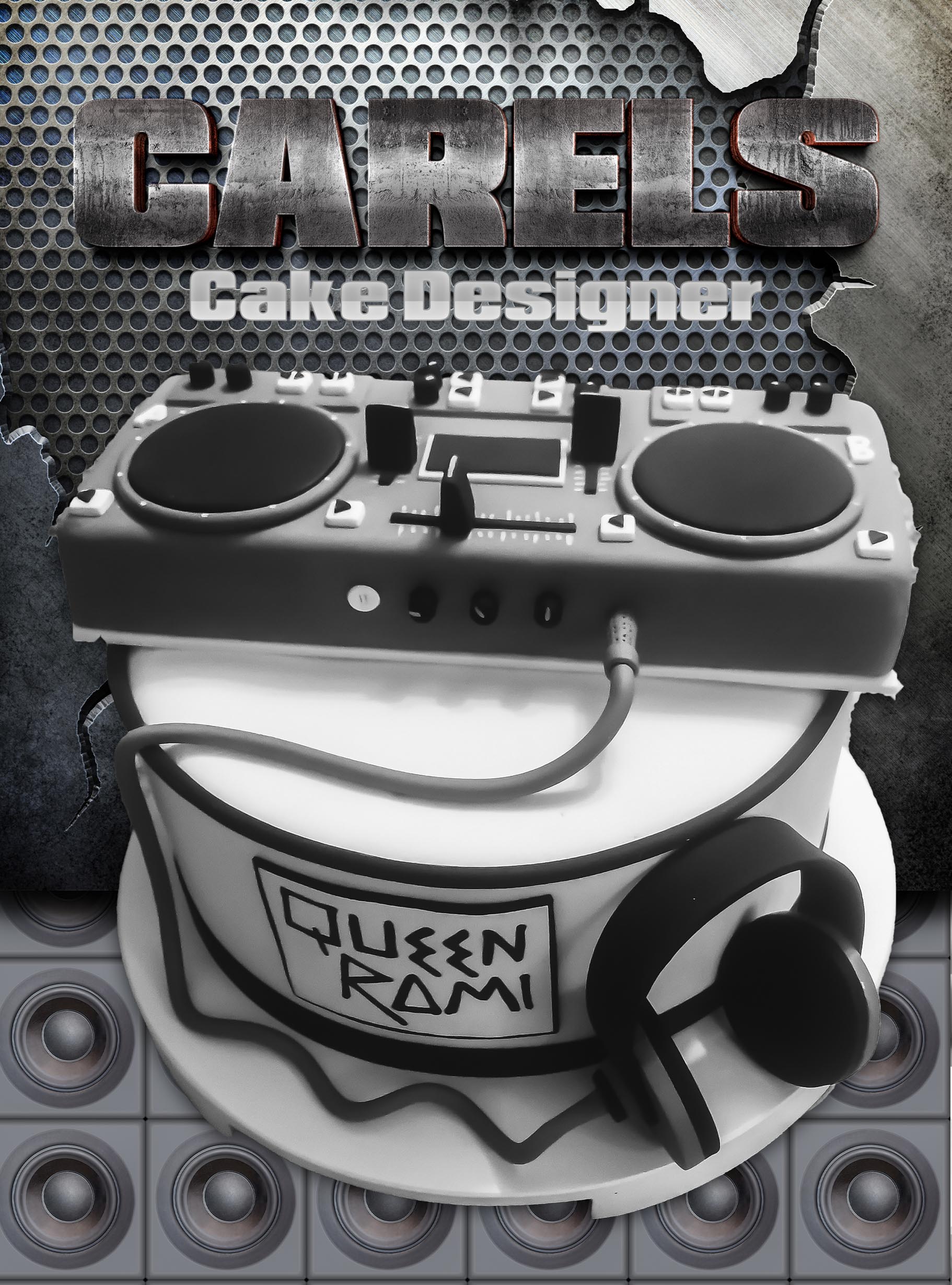 Pastel DJ, consola DJ, Disk Jockey,
Pastel cumpleaños,
Pastel para festajar en la oficina,
Carels